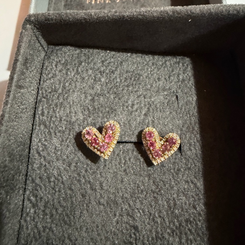 Nicole Rose Pink and Gold Heart Earrings - Picture 2 of 3